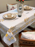 Hand Block Print Dining Table Sheet (Yellow & Maroon Phool )