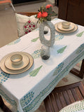 Hand Block Print Dining Table Sheet ( Leaf & Flower Blue Green Print )