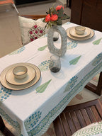 Hand Block Print Dining Table Sheet ( Leaf & Flower Blue Green Print )