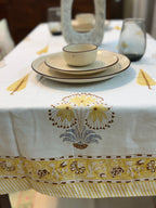 Hand Block Print Dining Table Sheet ( Yellow Monochrome Motif Print )