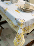 Hand Block Print Dining Table Sheet ( Yellow Monochrome Motif Print )