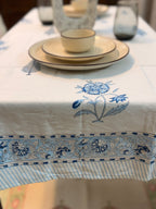 Hand Block Print Dining Table Sheet ( Blue Pottery Inspired Print )