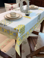 Hand Block Print Dining Table Sheet ( Yellow Elephant Umbrella Print )