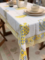 Hand Block Print Dining Table Sheet ( Yellow Elephant Umbrella Print )