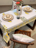 Hand Block Print Dining Table Sheet ( Yellow Elephant Umbrella Print )