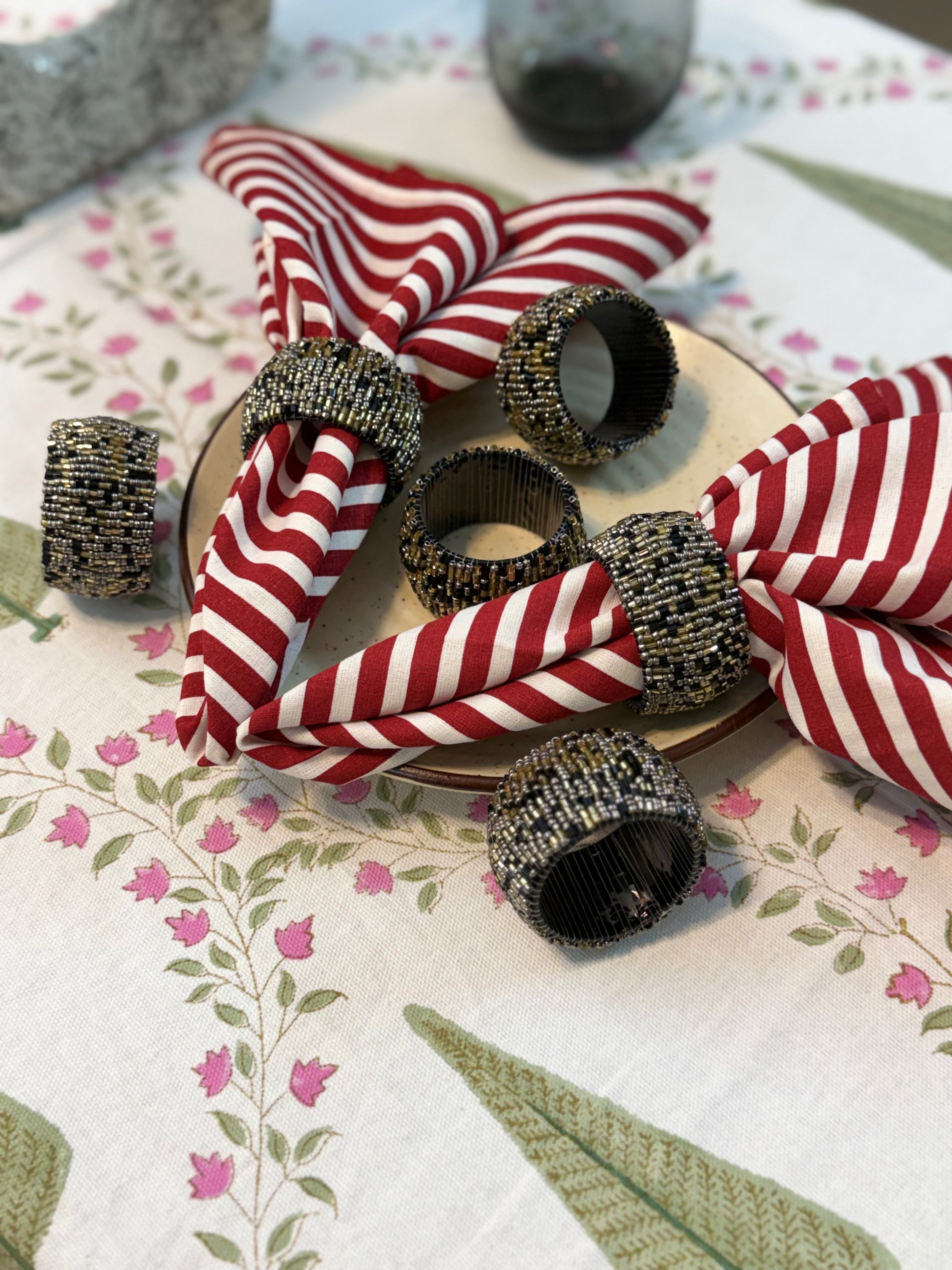 Napkin Rings Beaded Round ( Black & Golden) Set of 6