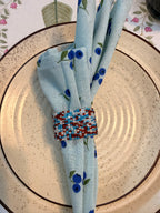 Napkin Rings Beaded Square ( Blue & Red ) Set of 6
