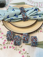 Napkin Rings Beaded Square ( Blue & Red ) Set of 6