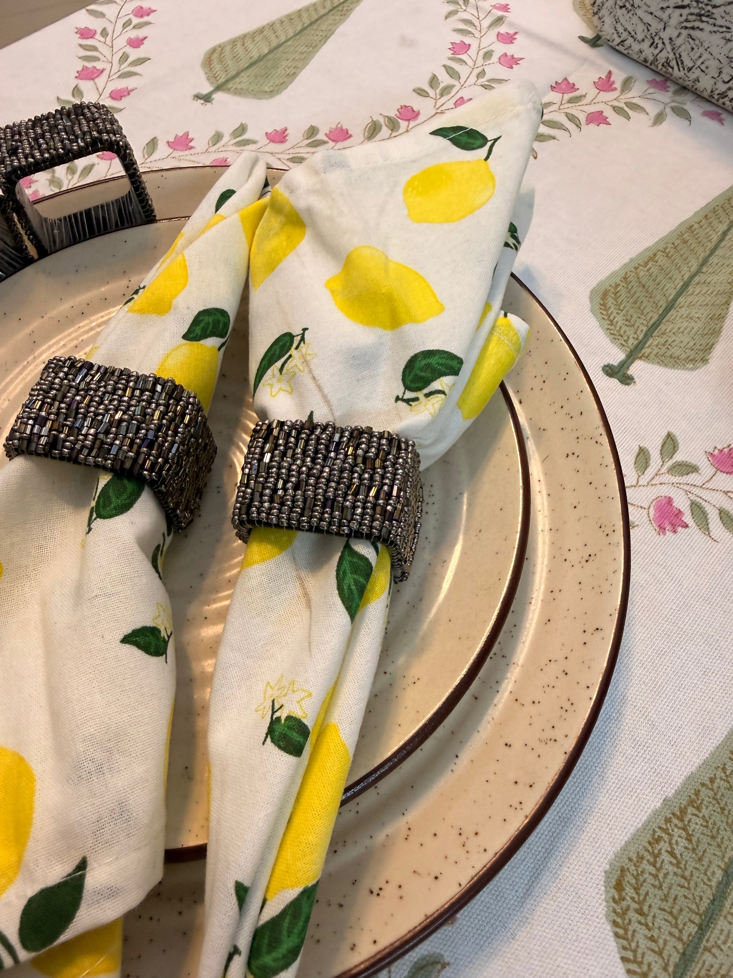 Napkin Rings Beaded Square ( Black & Golden) Set of 6
