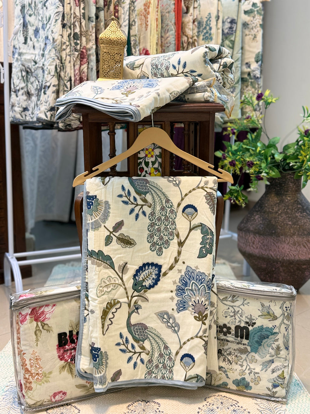 Mul Cotton Dohar (Off White Peacock Print)