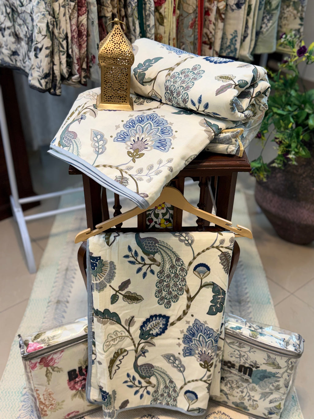 Mul Cotton Dohar (Off White Peacock Print)