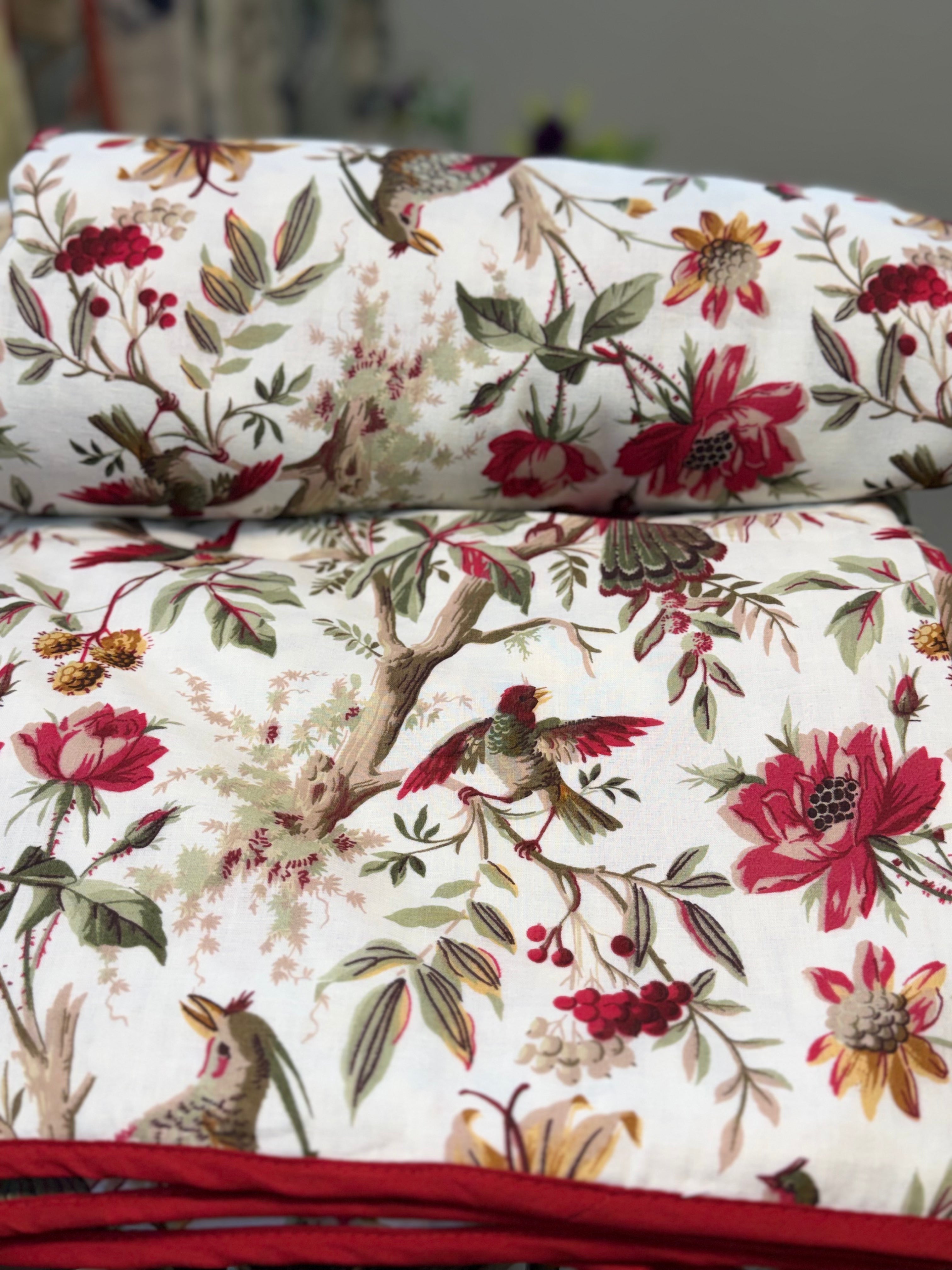 Mul Cotton Dohar (Red & White Bird Paradise)