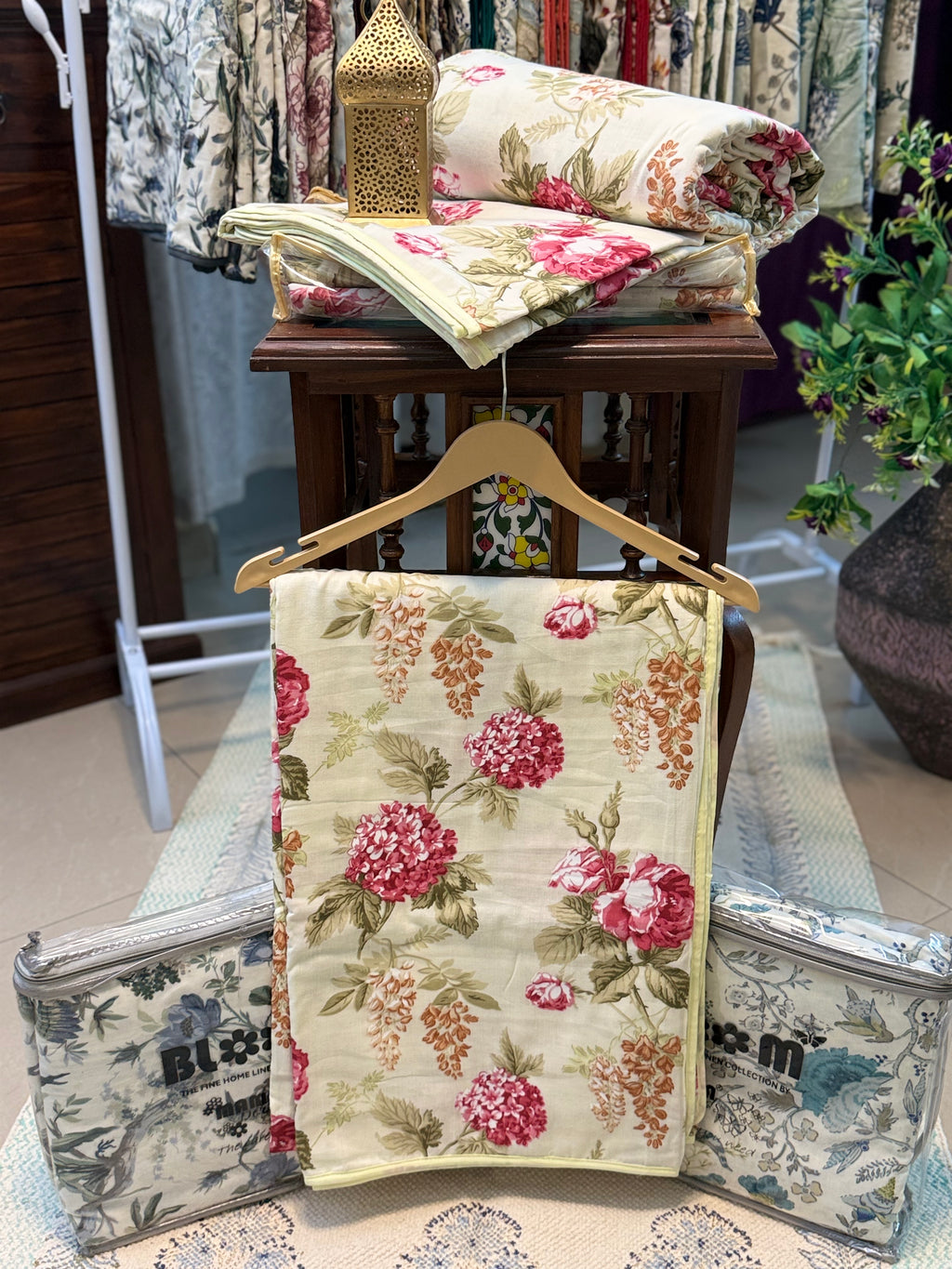 Mul Cotton Dohar (Lemon Pink Floral Print)