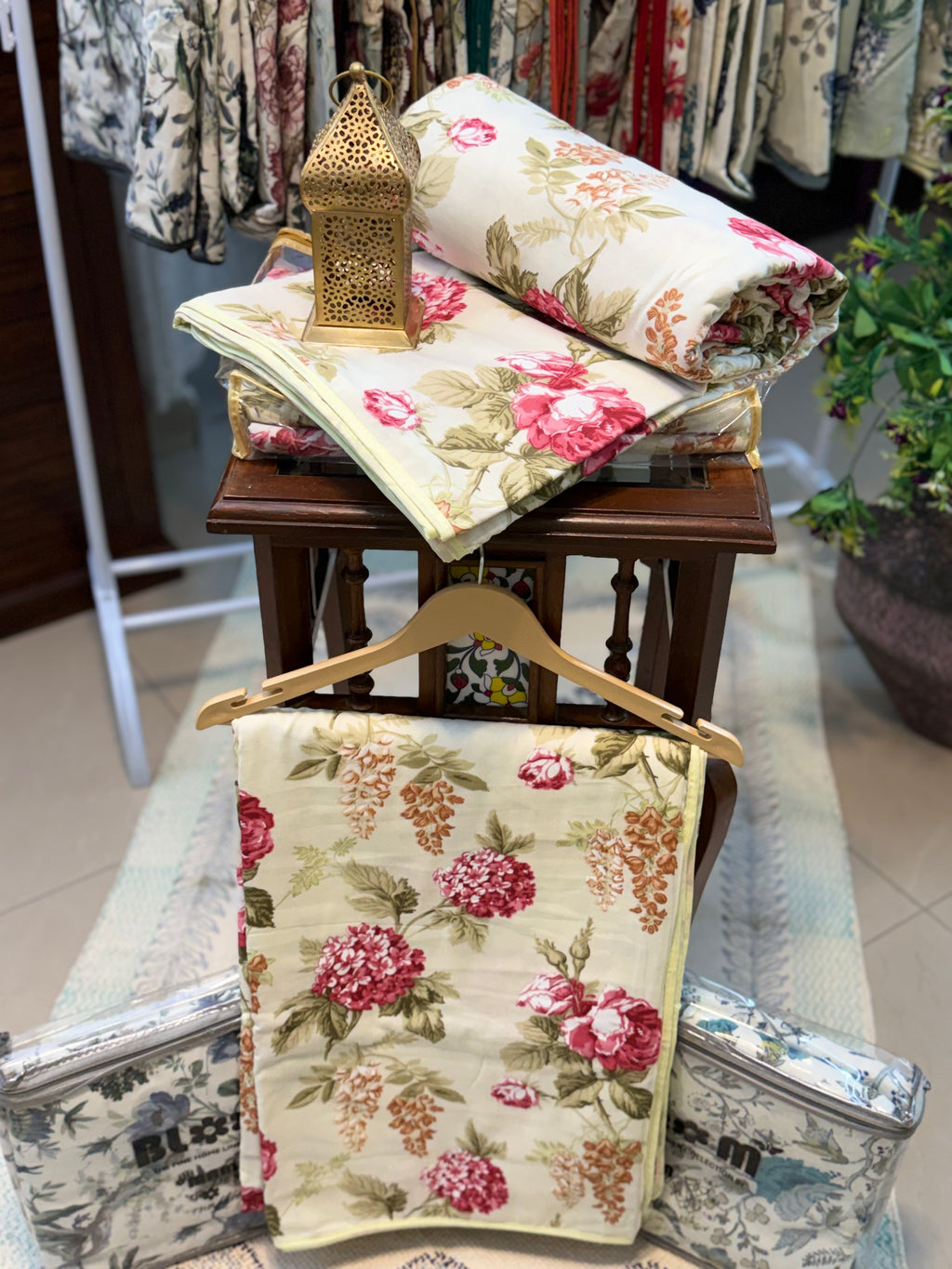 Mul Cotton Dohar (Lemon Pink Floral Print)