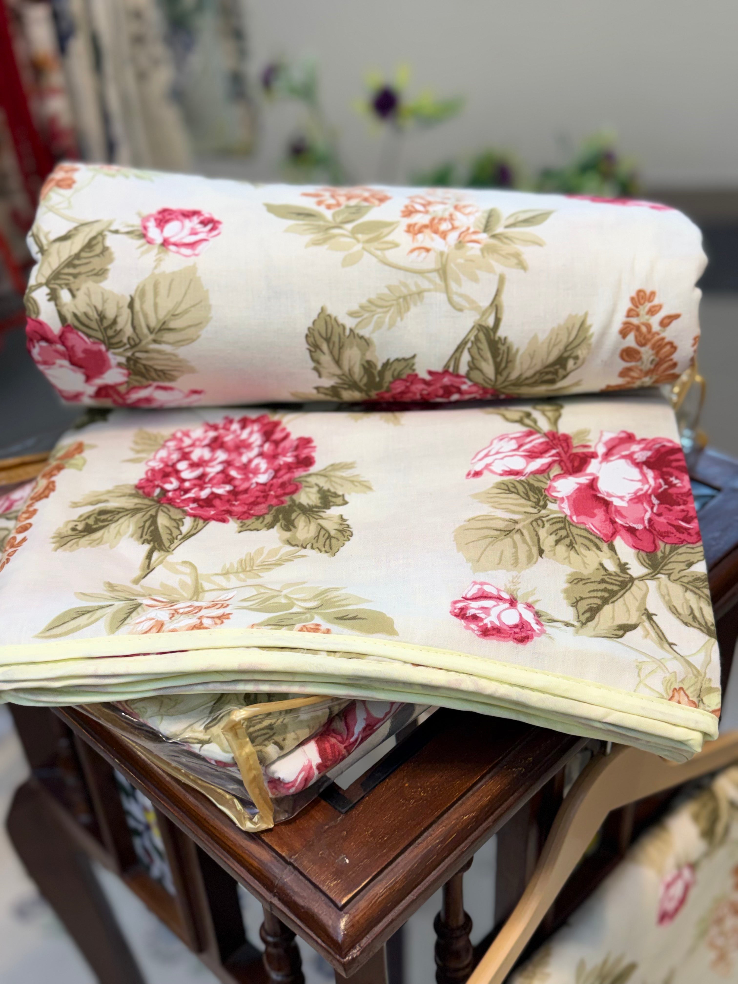Mul Cotton Dohar (Lemon Pink Floral Print)