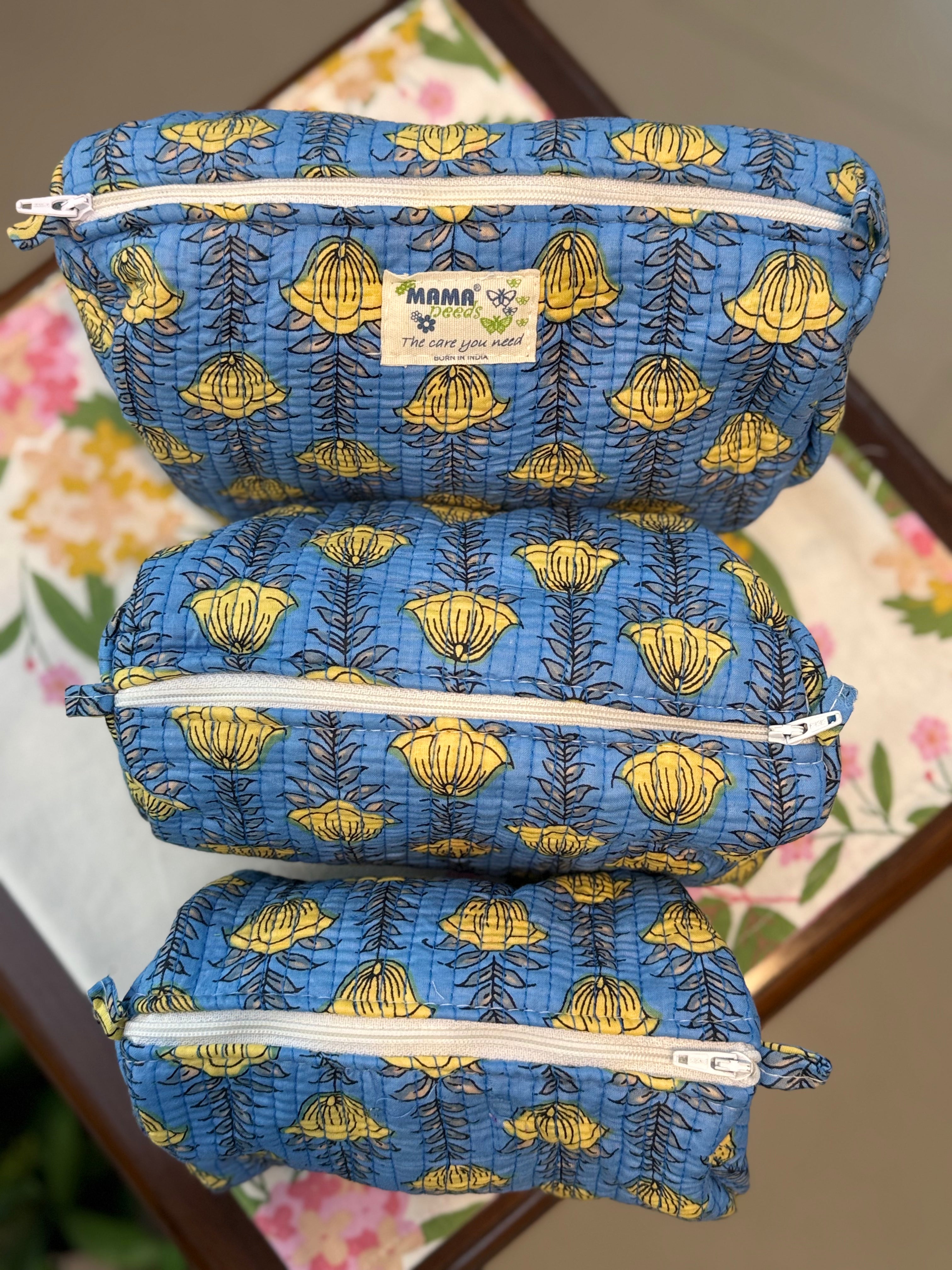 Set of 3 Utility Pouches ( Blue & Yellow )