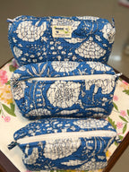 Set of 3 Utility Pouches ( Blue & White Floral )