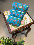 Set of 3 Utility Pouches ( Blue & Pink Floral Print )