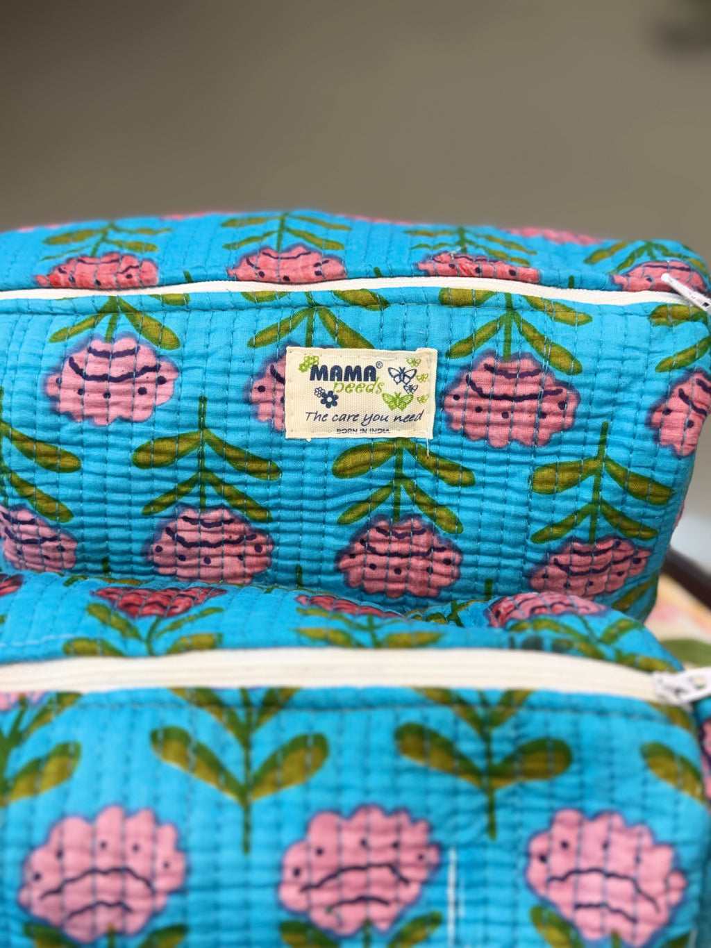 Set of 3 Utility Pouches ( Blue & Pink Floral Print )