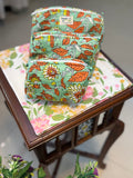 Set of 3 Utility Pouches ( Green & Orange Floral Print )