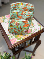 Set of 3 Utility Pouches ( Green & Orange Floral Print )