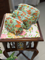 Set of 3 Utility Pouches ( Green & Orange Floral Print )