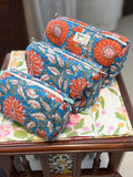 Set of 3 Utility Pouches ( Orange & Blue Floral Print )