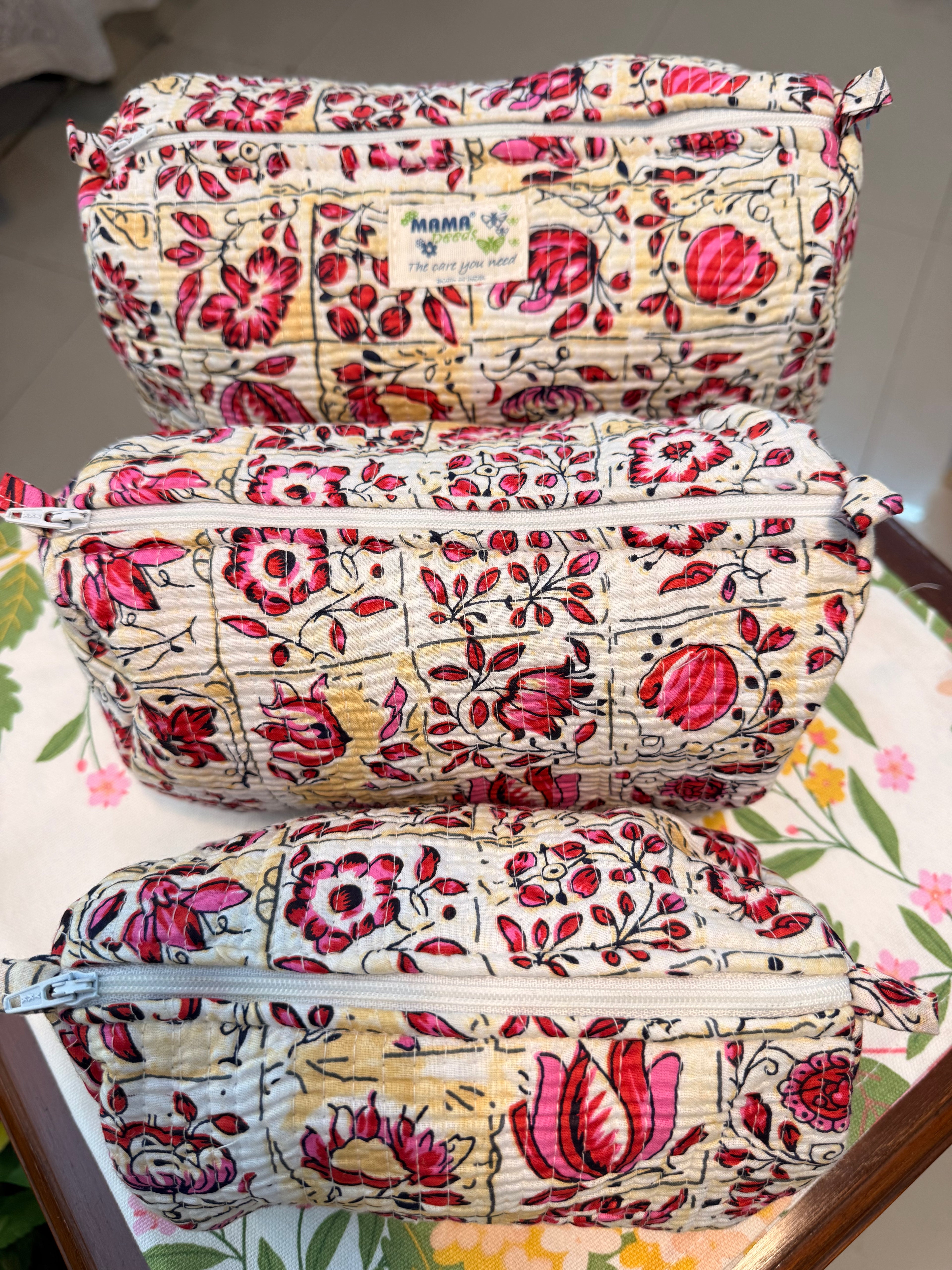 Set of 3 Utility Pouches ( White & Pink Floral Print )