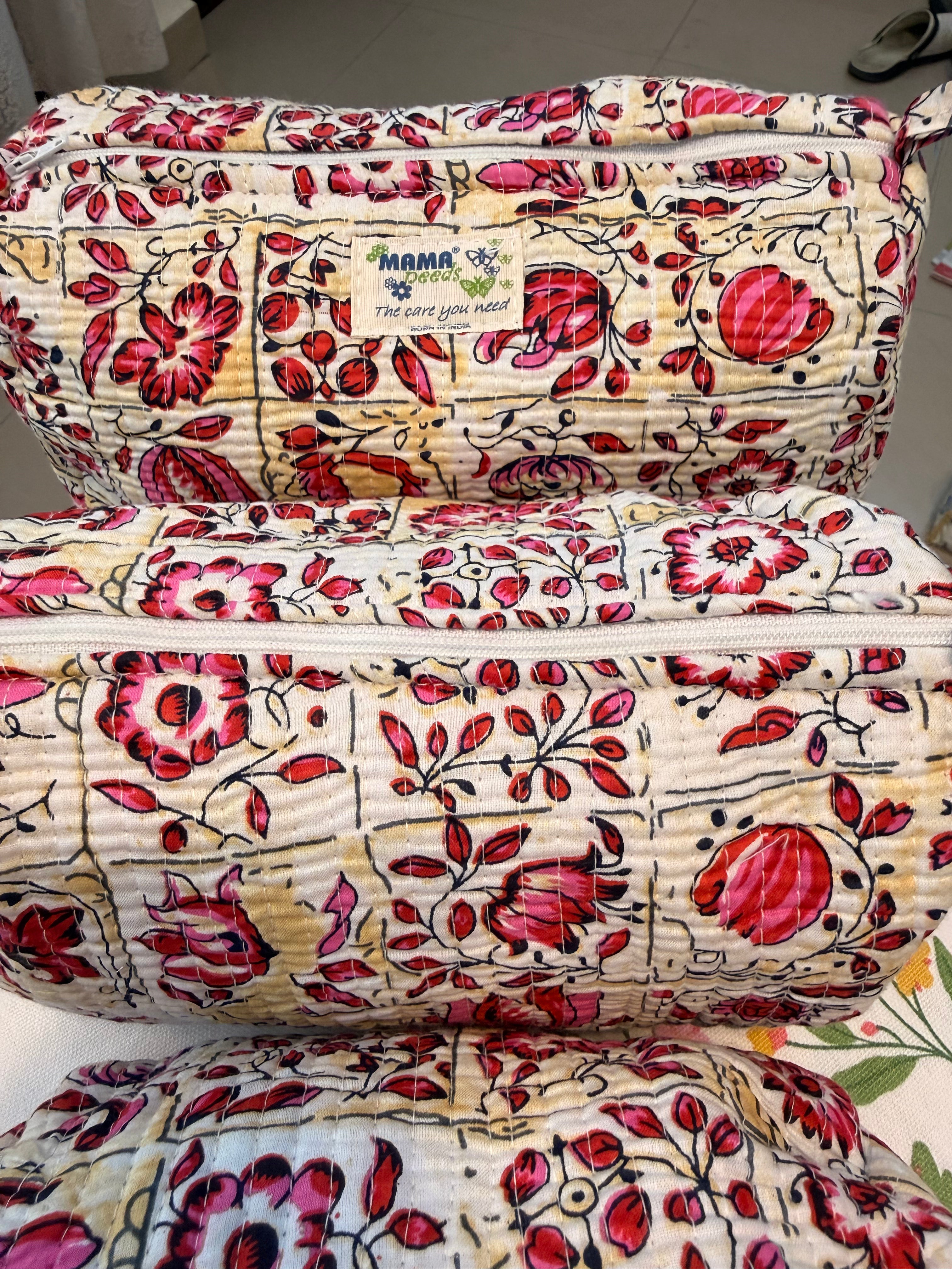 Set of 3 Utility Pouches ( White & Pink Floral Print )
