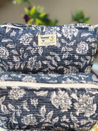Set of 3 Utility Pouches ( Dark Blue & White Floral Print )