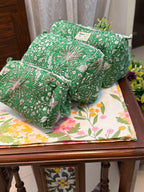 Set of 3 Utility Pouches ( Green & White Floral Print )