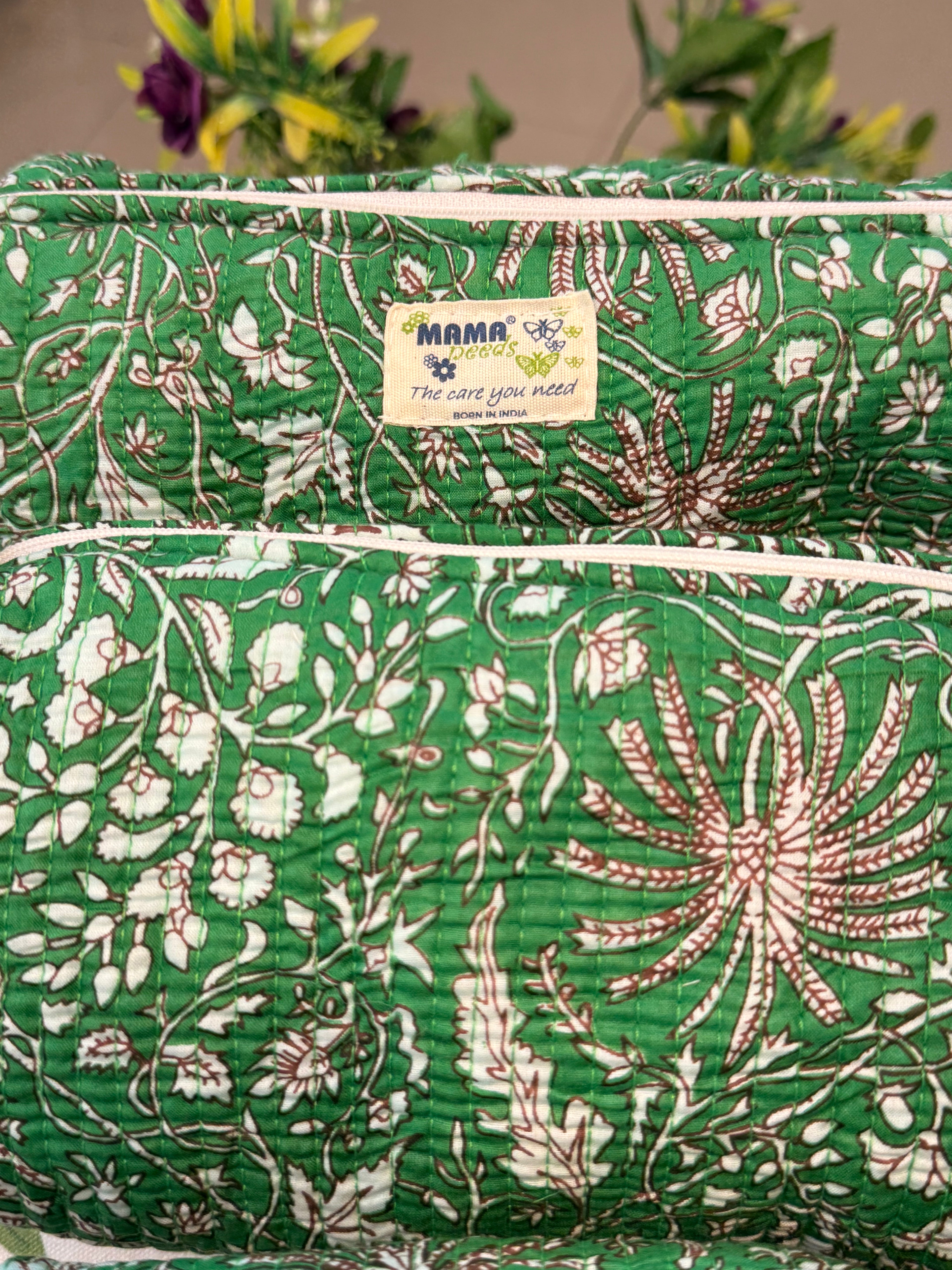 Set of 3 Utility Pouches ( Green & White Floral Print )