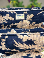 Set of 3 Utility Pouches ( Navy & Beige Floral Print )