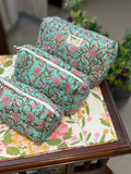 Set of 3 Utility Pouches ( Light Green & Pink Floral Print )