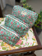 Set of 3 Utility Pouches ( Light Green & Pink Floral Print )