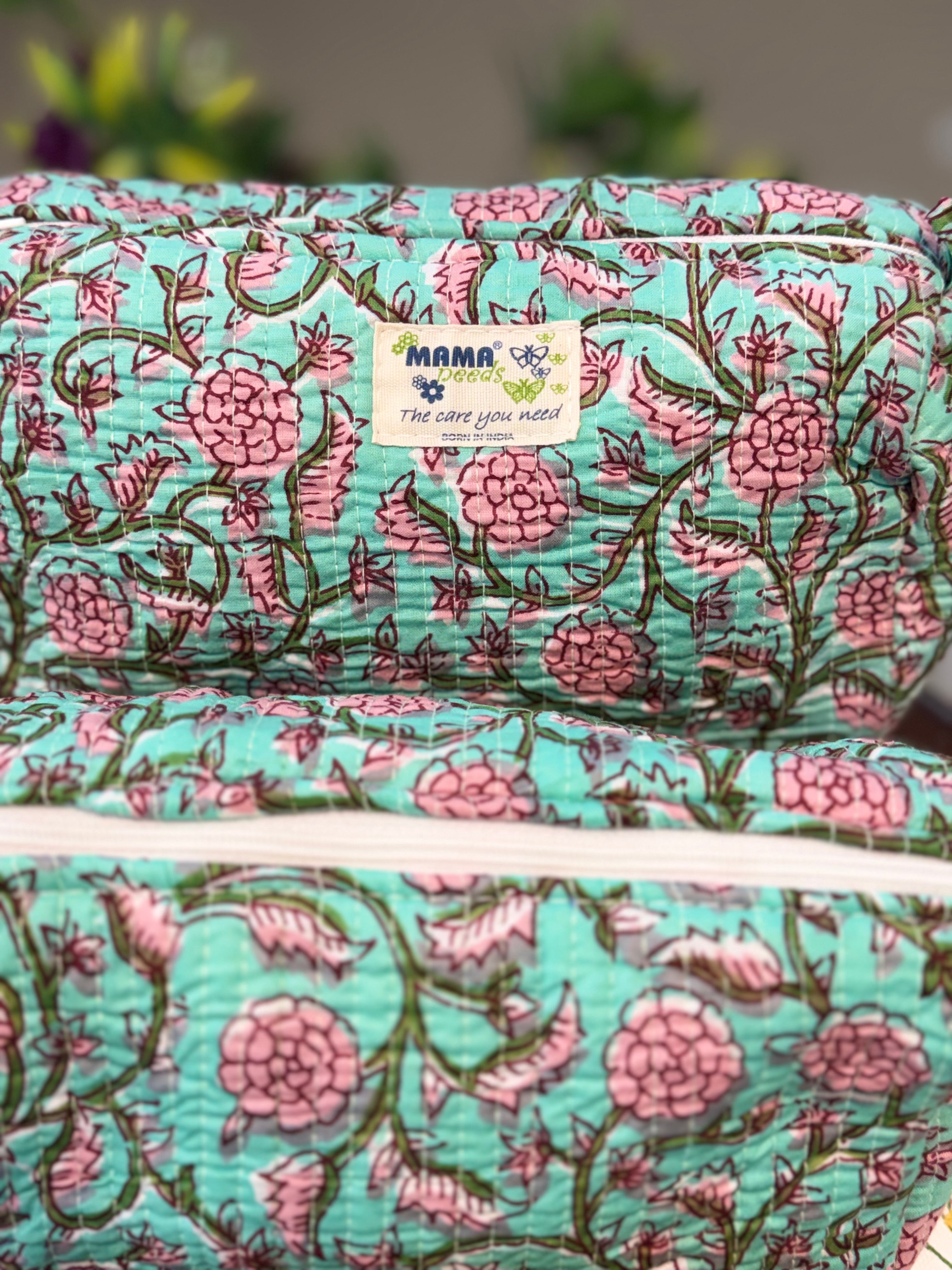 Set of 3 Utility Pouches ( Light Green & Pink Floral Print )