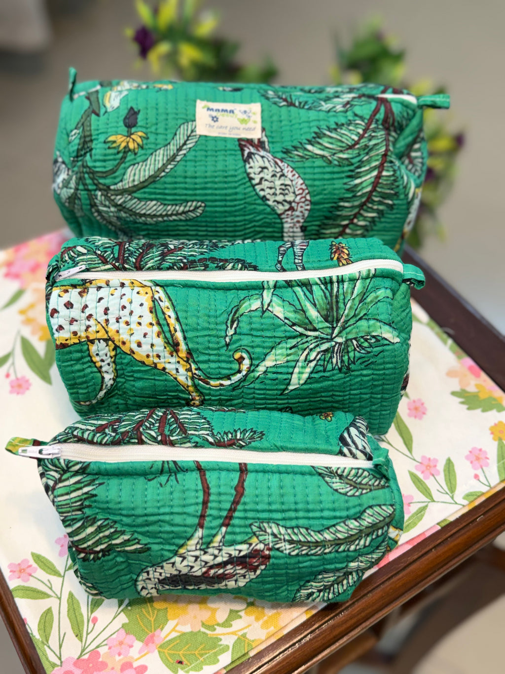 Set of 3 Utility Pouches ( Green Jungle Print )