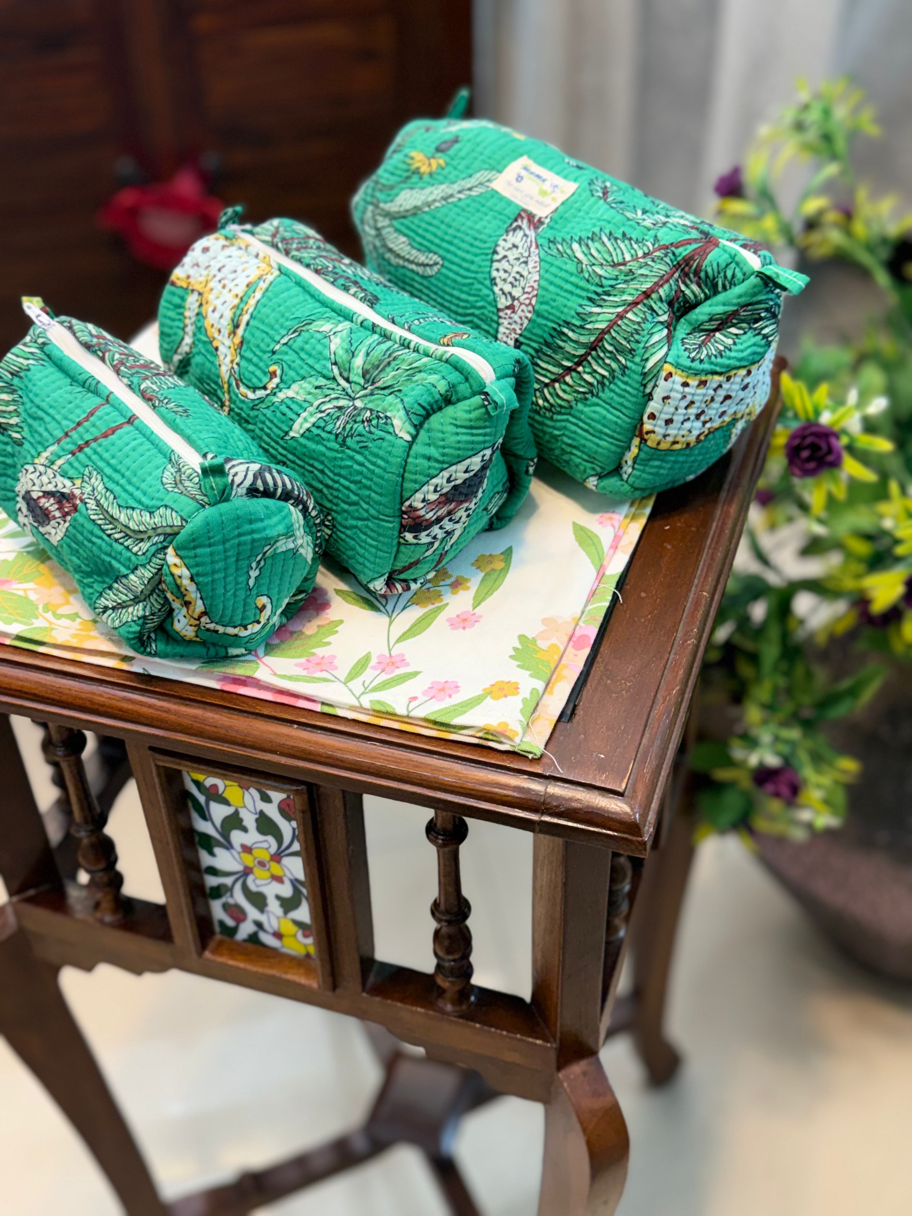 Set of 3 Utility Pouches ( Green Jungle Print )