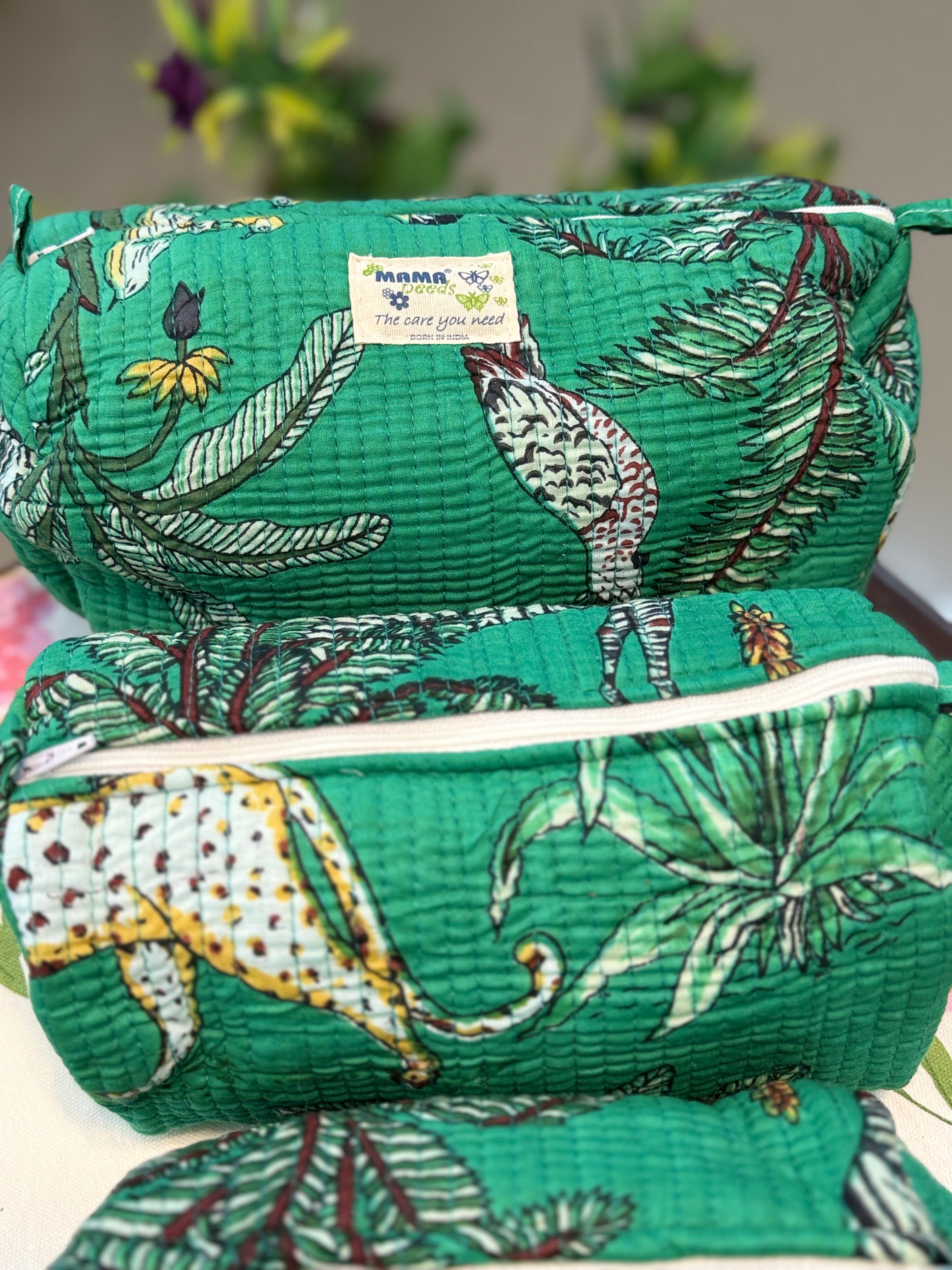 Set of 3 Utility Pouches ( Green Jungle Print )