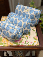 Set of 3 Utility Pouches ( Off White & Blue Strawberry Print )