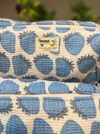 Set of 3 Utility Pouches ( Off White & Blue Strawberry Print )