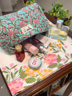 Set of 3 Utility Pouches ( Light Green & Pink Floral Print )