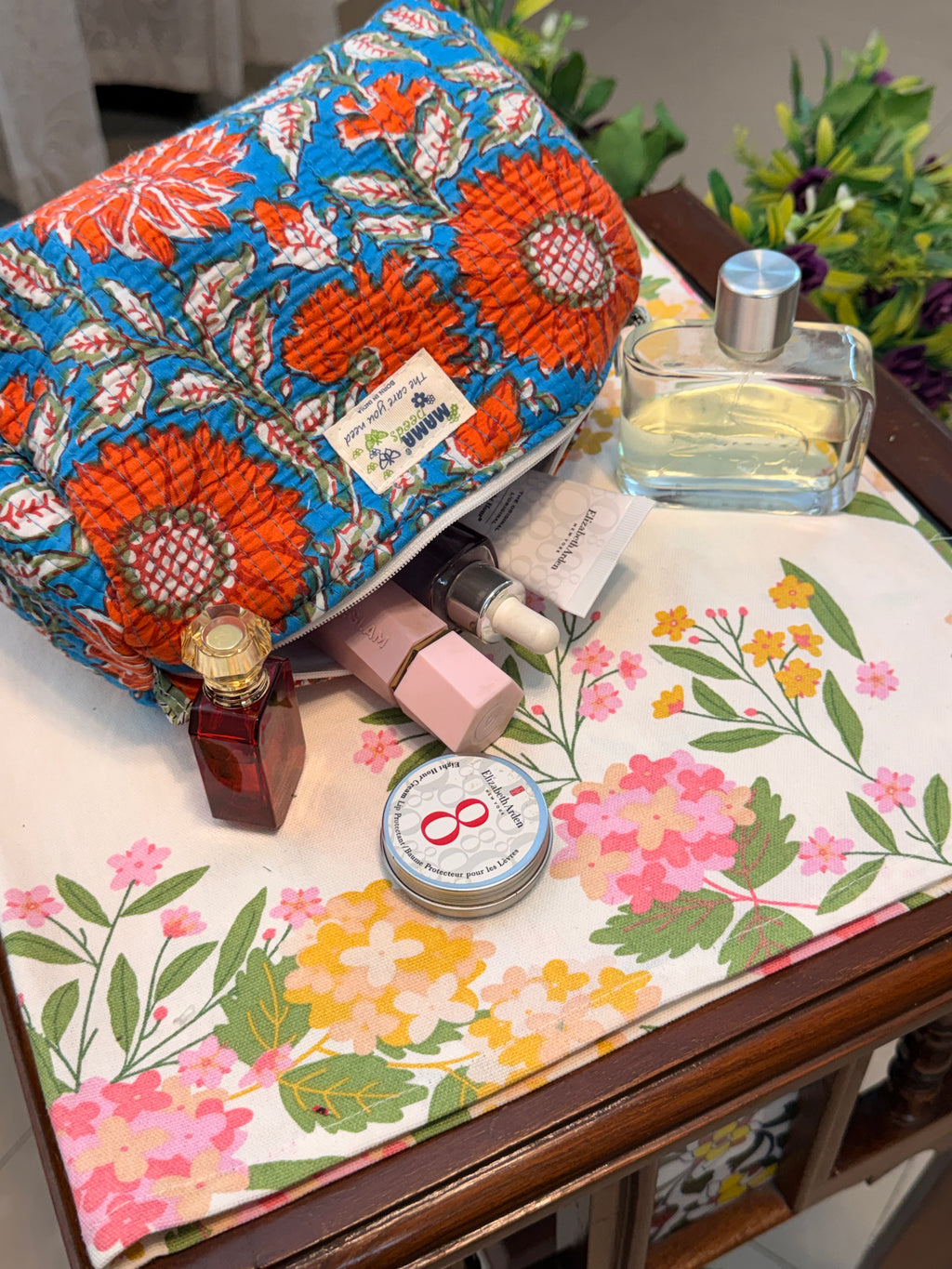 Set of 3 Utility Pouches ( Orange & Blue Floral Print )