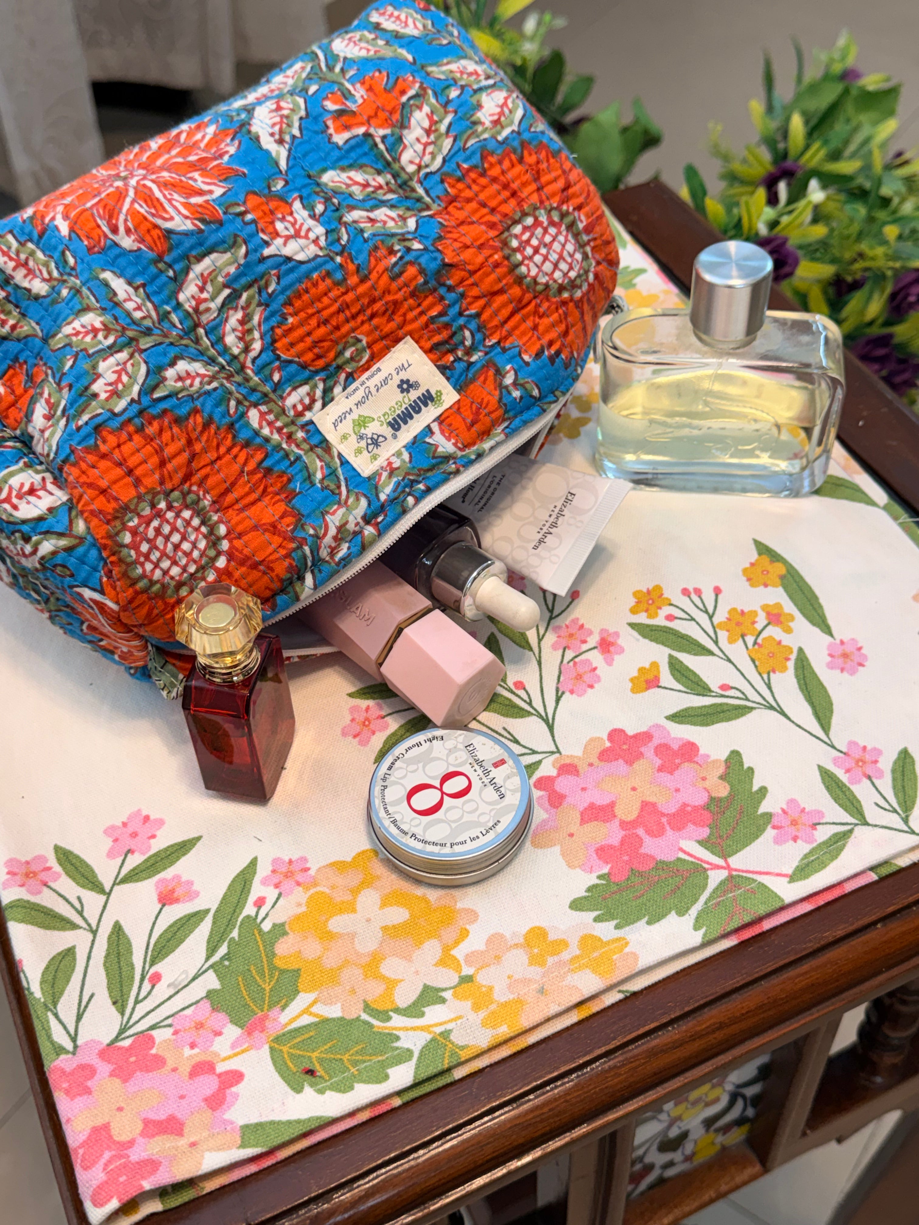Set of 3 Utility Pouches ( Orange & Blue Floral Print )