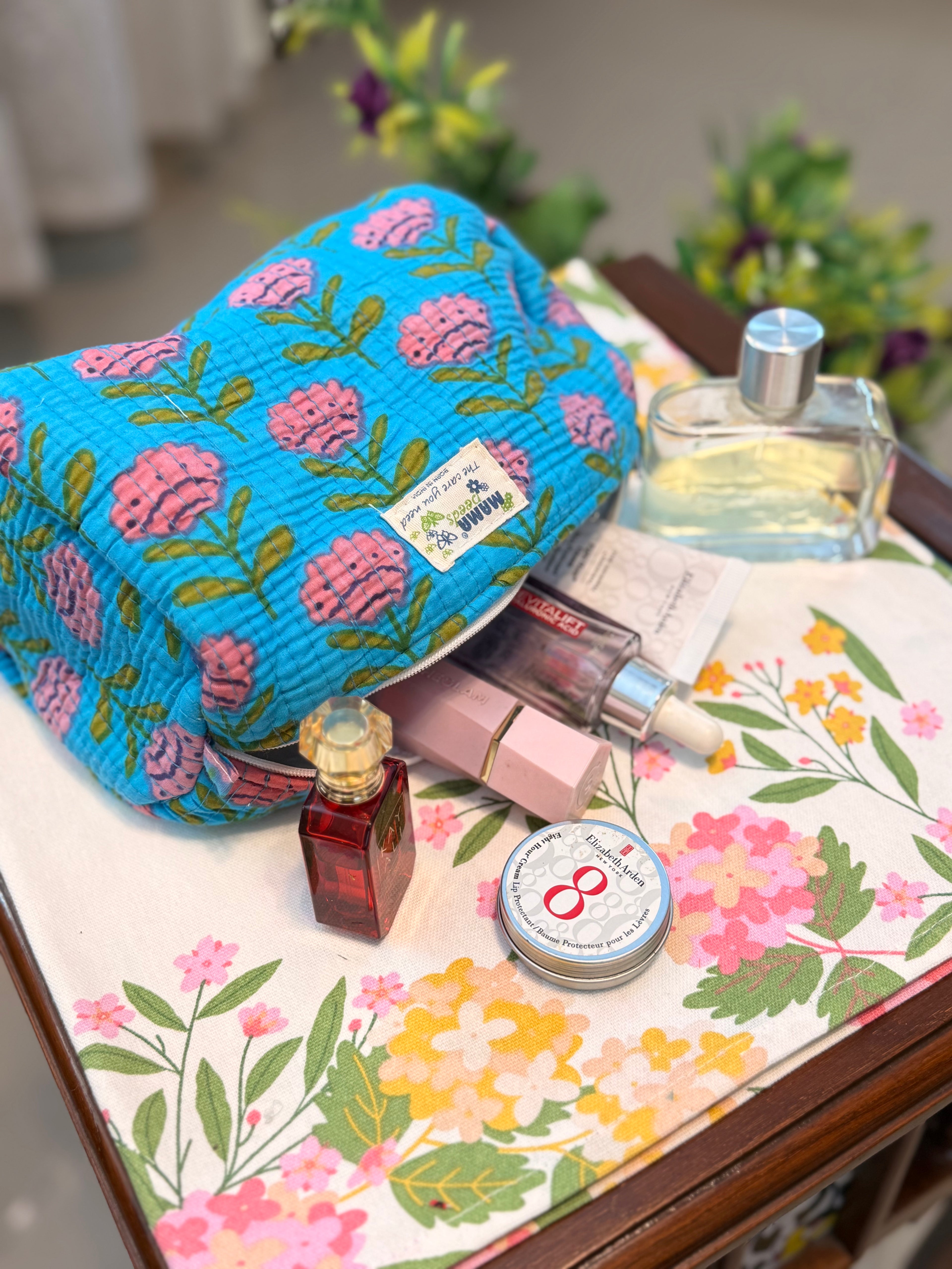 Set of 3 Utility Pouches ( Blue & Pink Floral Print )