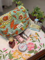 Set of 3 Utility Pouches ( Green & Orange Floral Print )