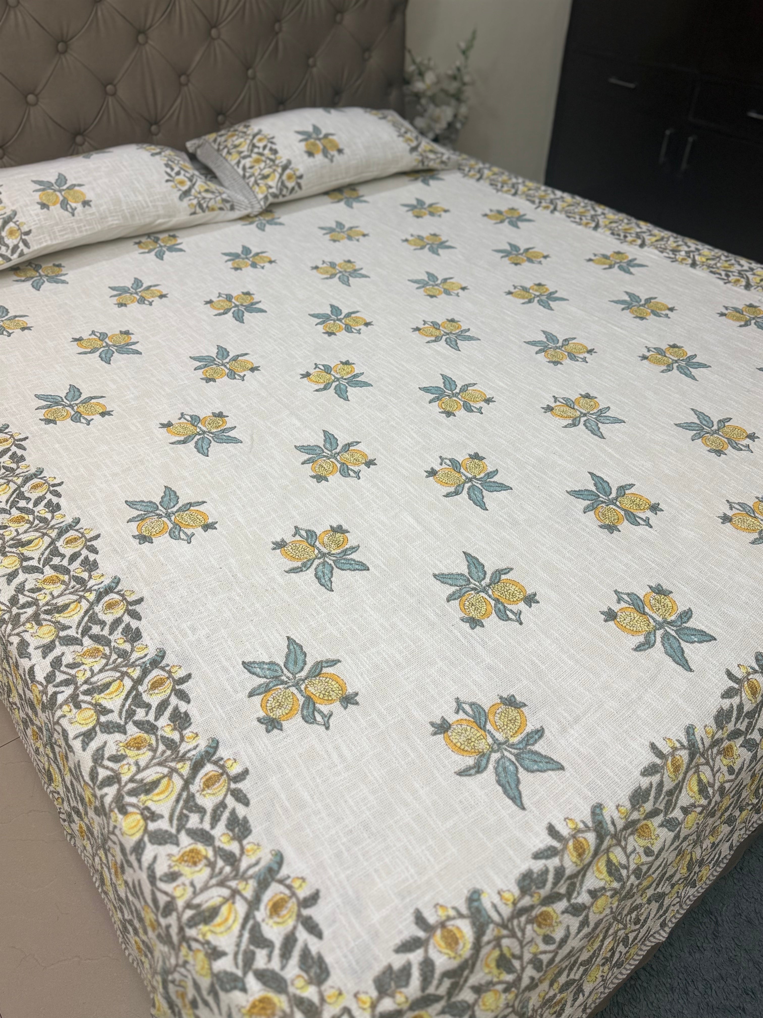 Jute cotton knitted hand block print premium bed cover Anar Print