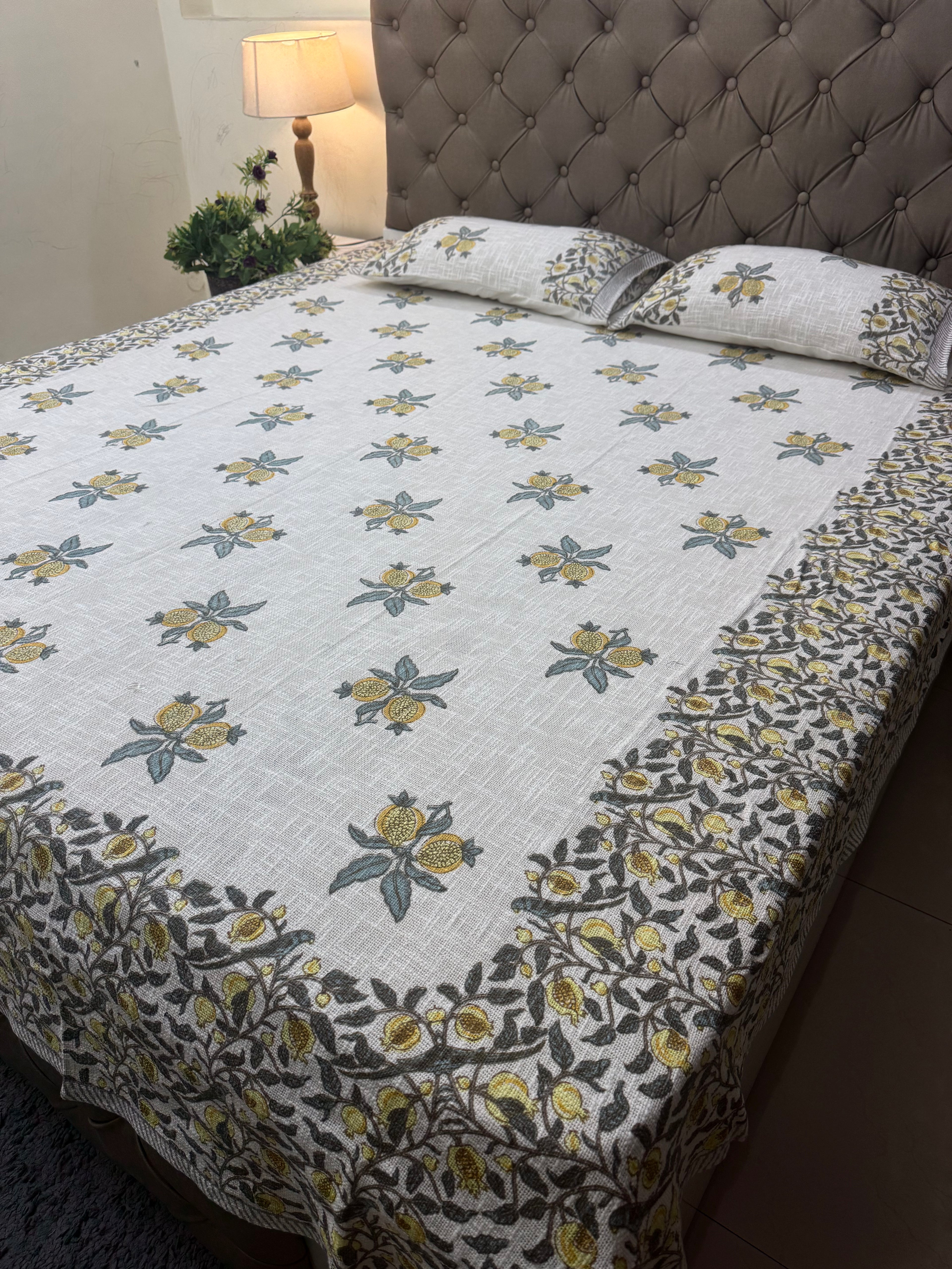 Jute cotton knitted hand block print premium bed cover Anar Print