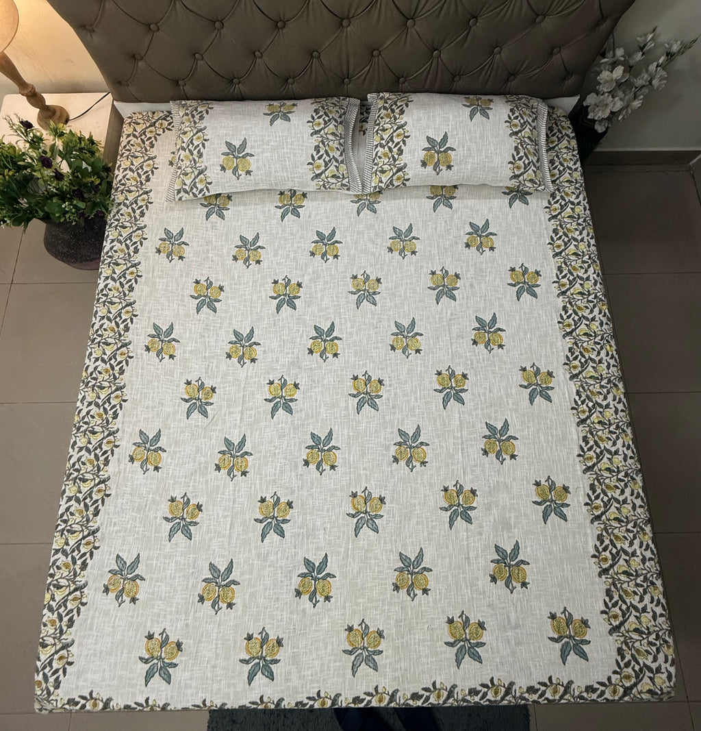 Jute cotton knitted hand block print premium bed cover Anar Print