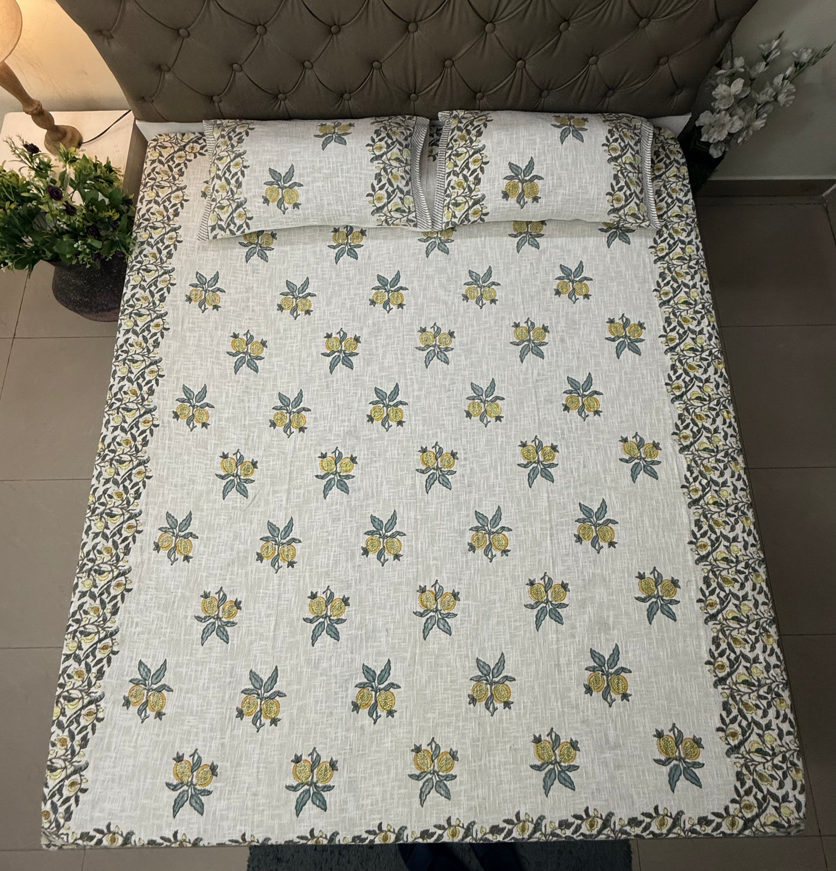 Jute cotton knitted hand block print premium bed cover Anar Print